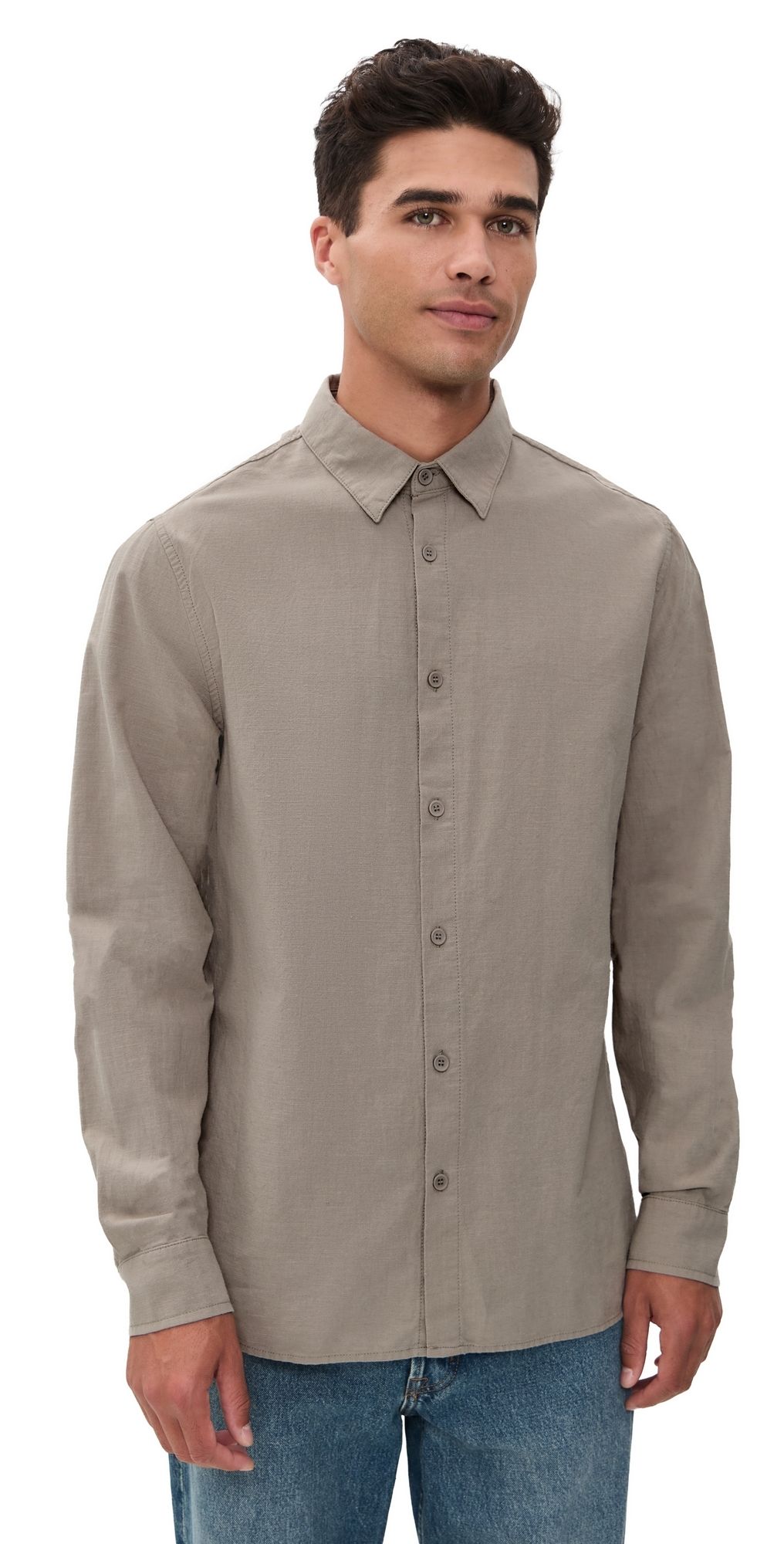 Rhythm Classic Linen Long Sleeve Shirt Stone L