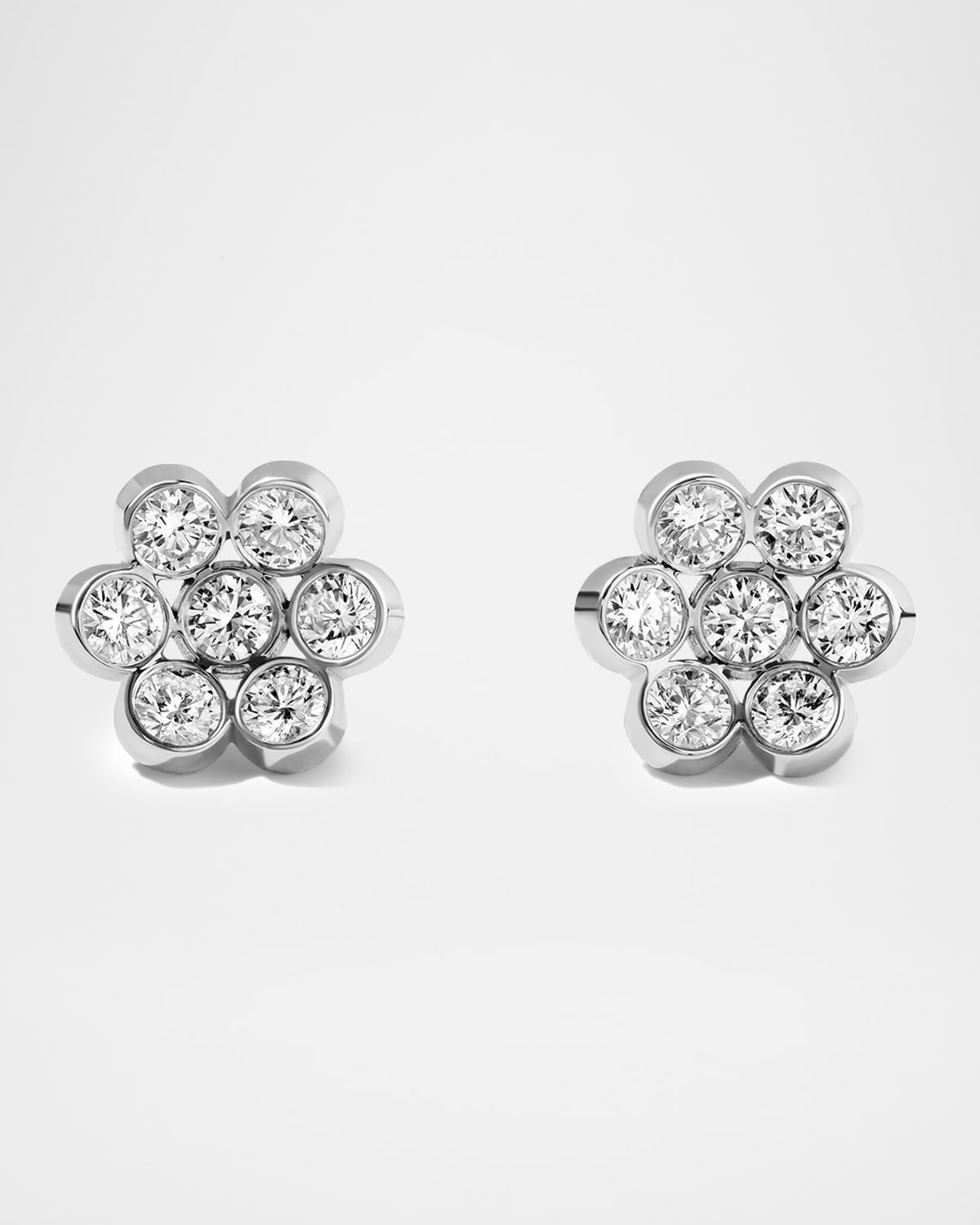 18K White Gold 14 Diamond Flower Stud Earrings, 1.96tcw