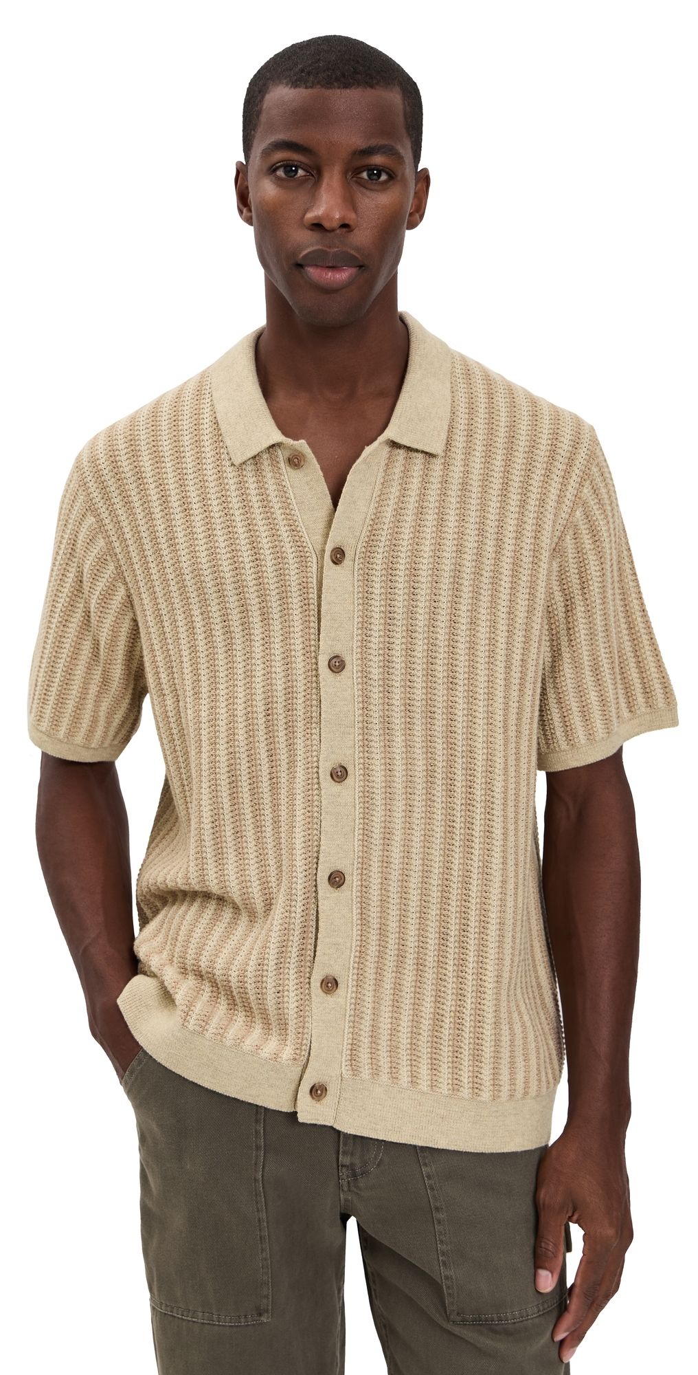 Marine Layer Graham Sweater Button Down Taupe L