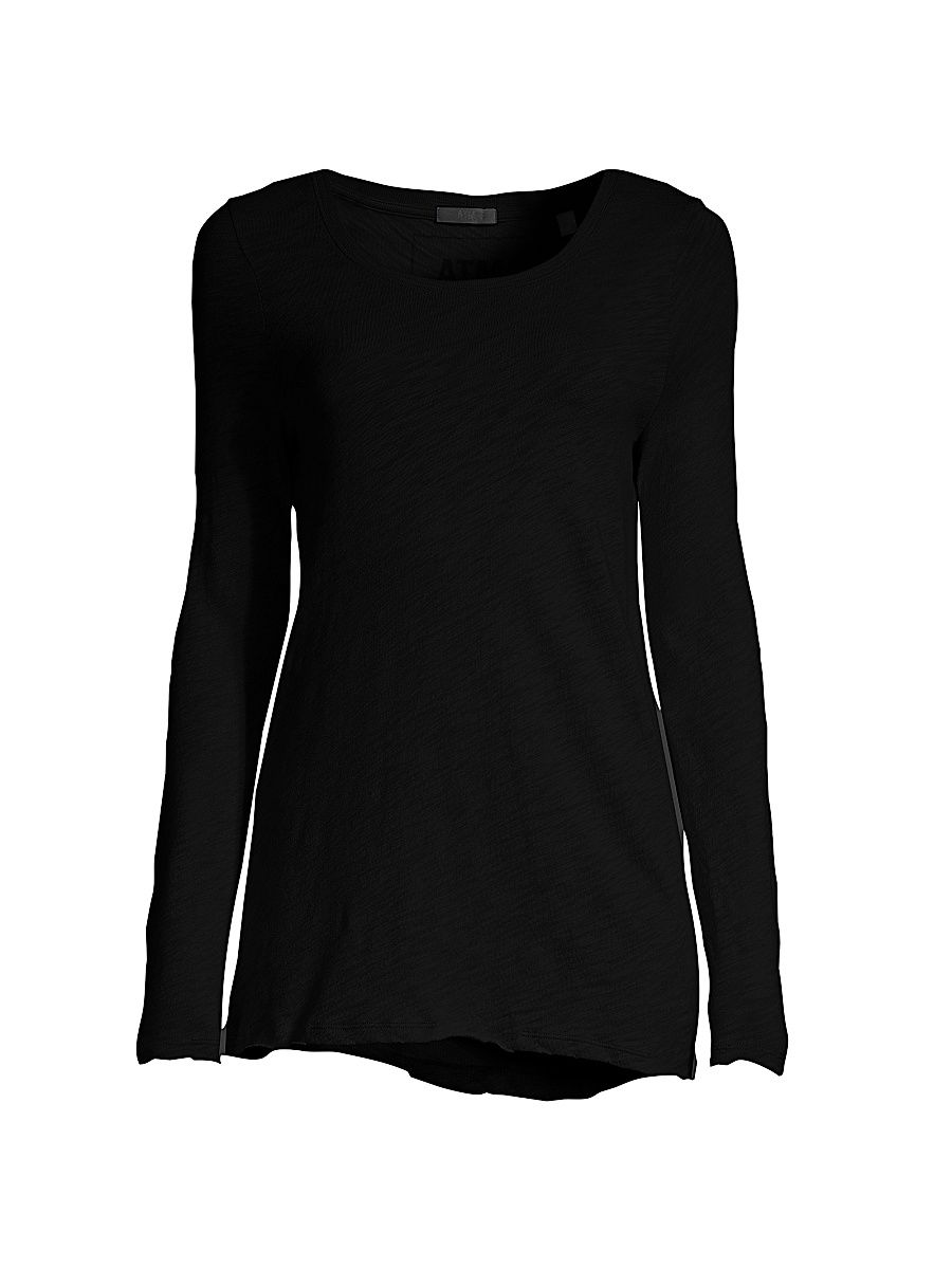 Women's Destroyed Wash Long-Sleeve Slub Jersey Tee - Black - Size Large