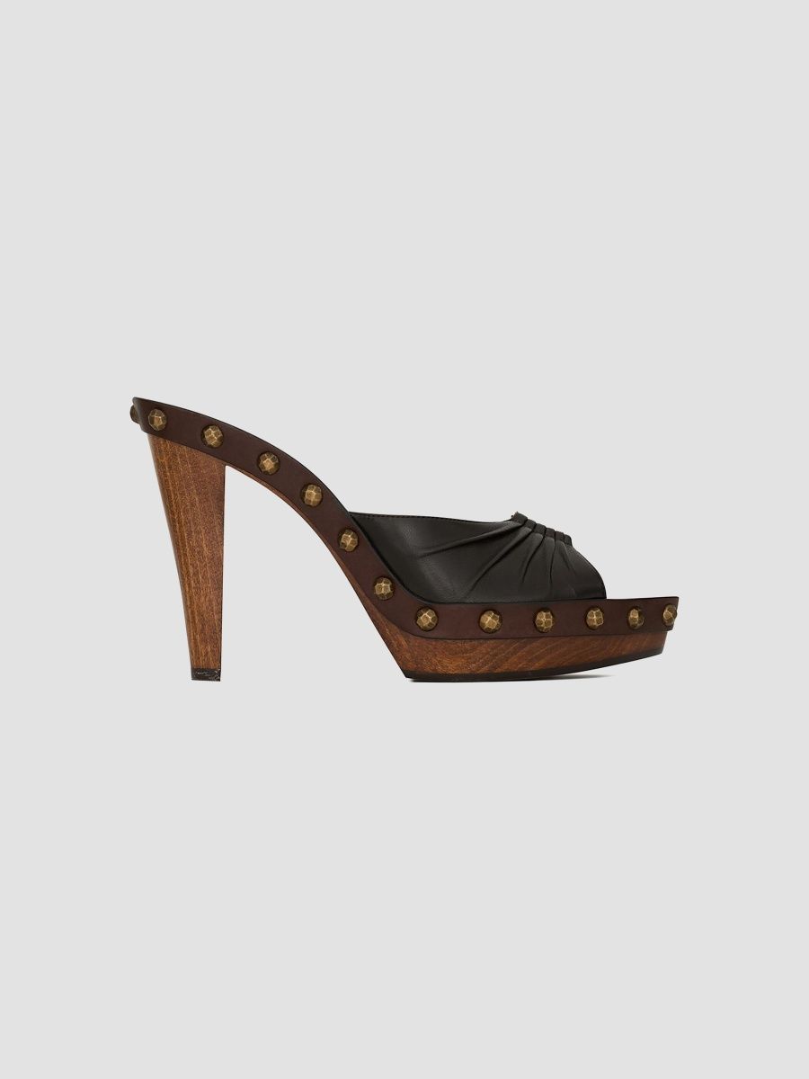 Saint Laurent Women's Babylone Clogs in Smooth Leather - Eagle Brown - Size 6