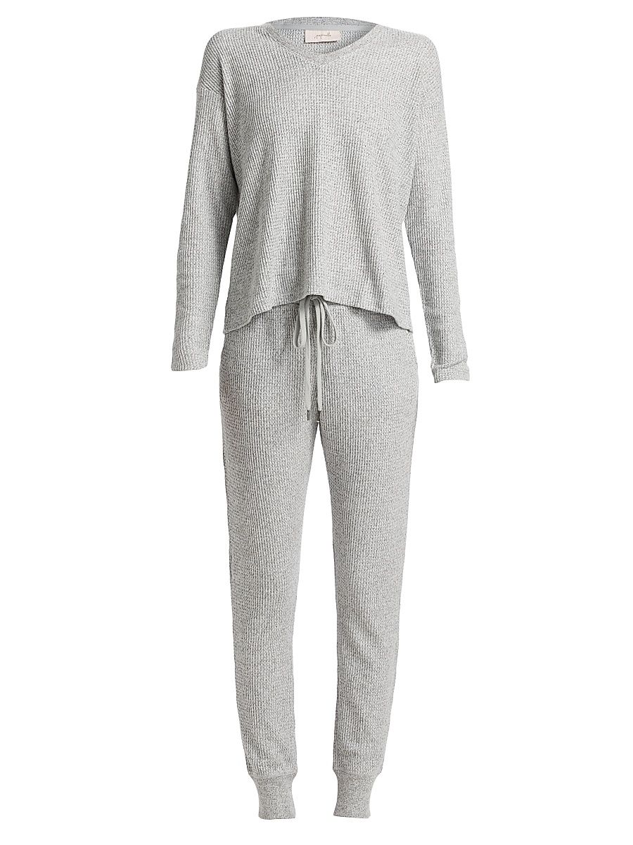 Women's Waffle-Knit Lounge Pajama Set - Grey - Size XL