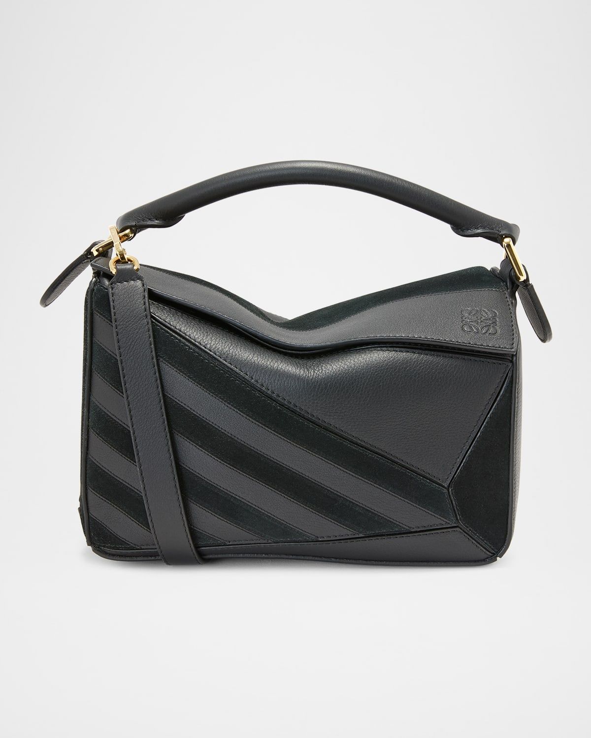 Puzzle Small Striped Top-Handle Bag in Leather & Suede