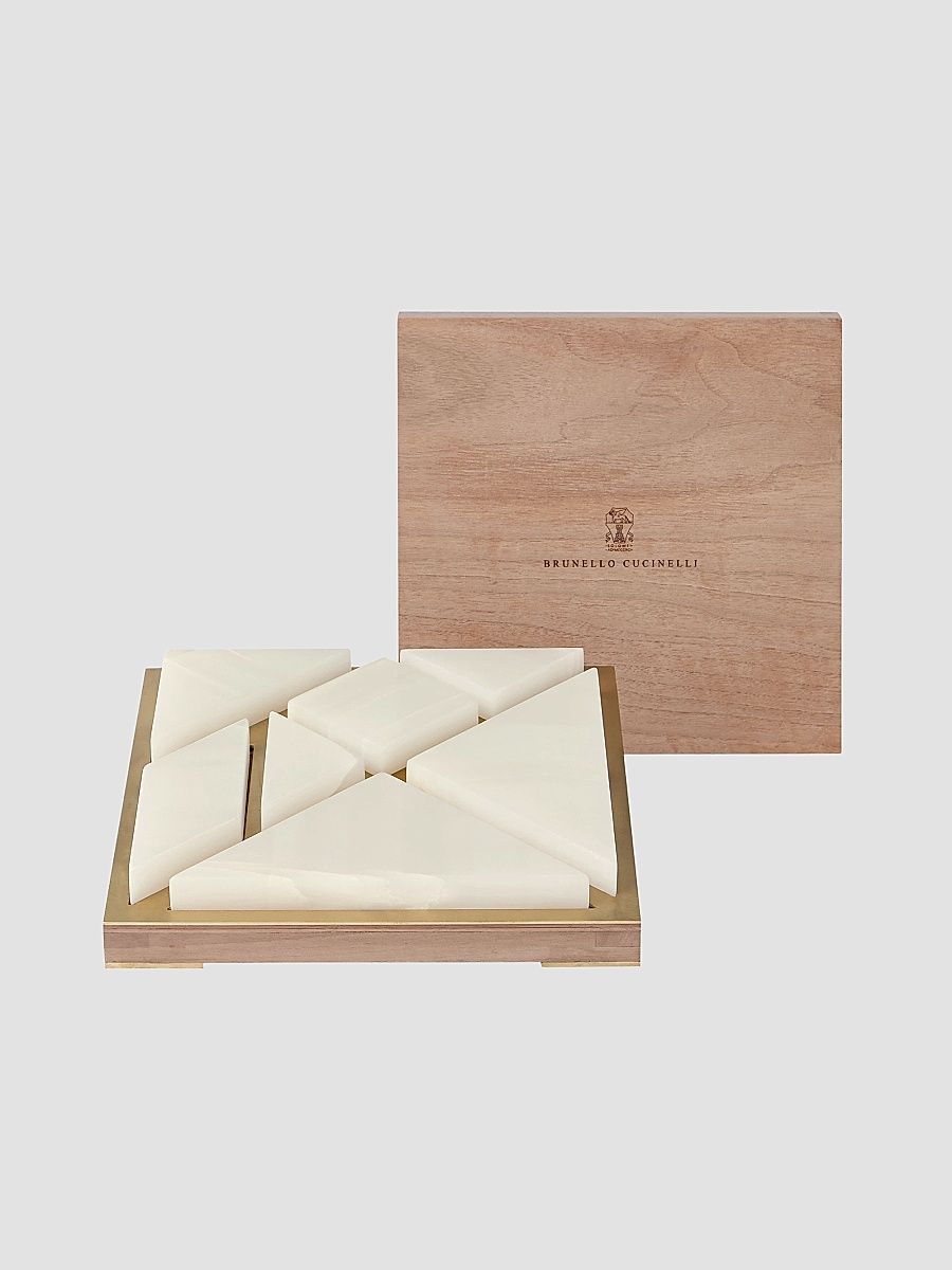 Onyx, Walnut Wood and Brass Tangram Set - Hazelnut