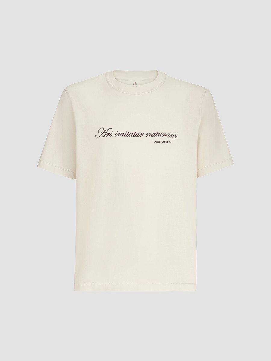 Men's Cotton Jersey Crew-Neck T-Shirt with Embroidery - Off White - Size XXXXL