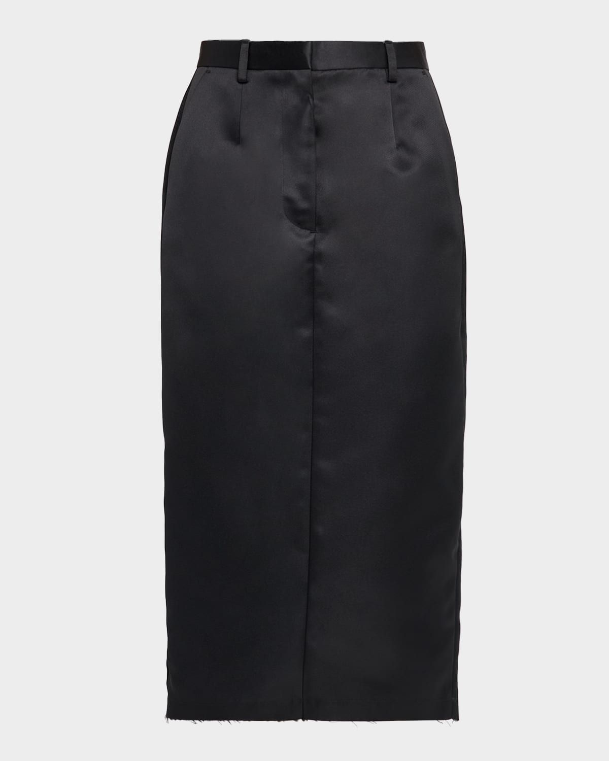 Tailored Duchess Satin Midi Pencil Skirt
