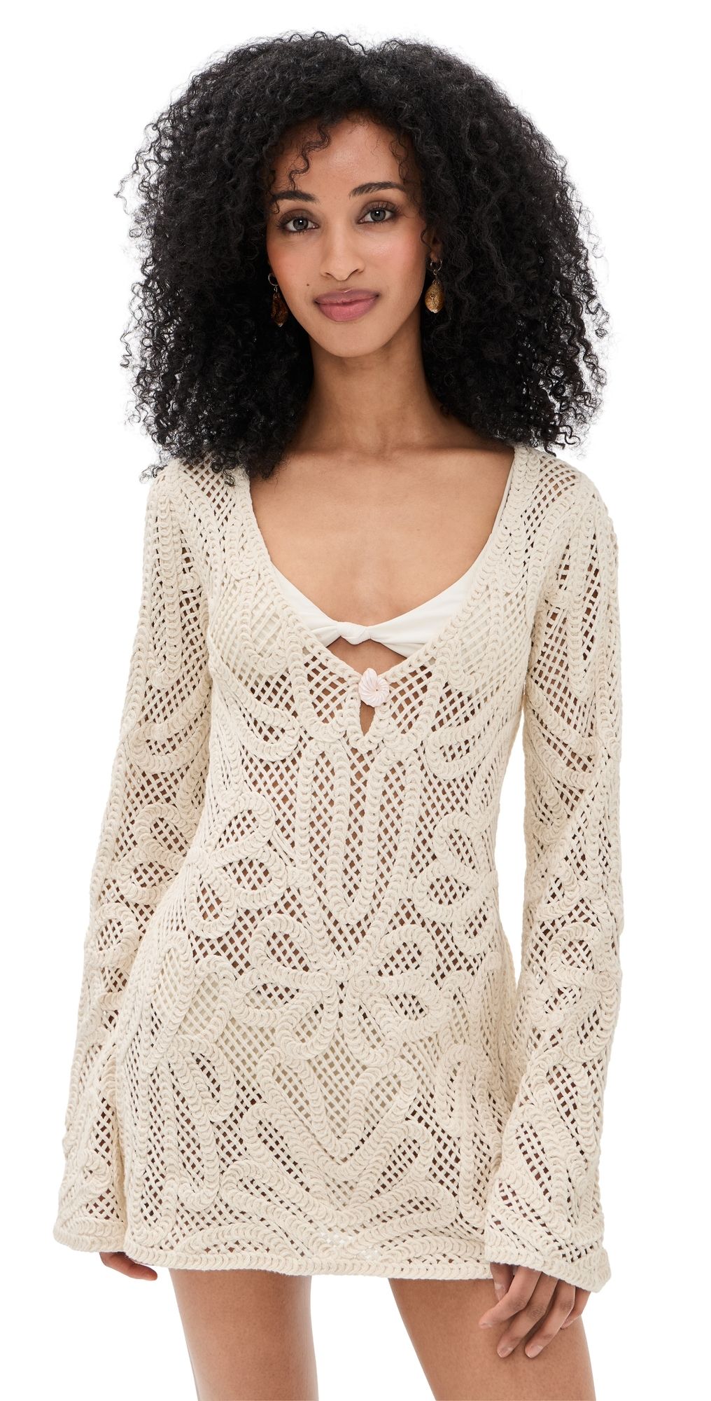 Show Me Your Mumu Anywhere Mini Dress White Sand Crochet XL