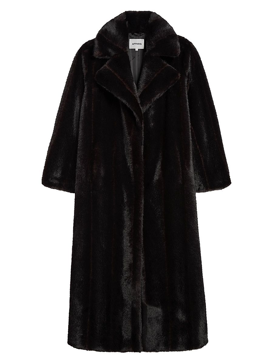 Women's Gabrielle Faux Fur Long Coat - Noir Multi - Size Medium