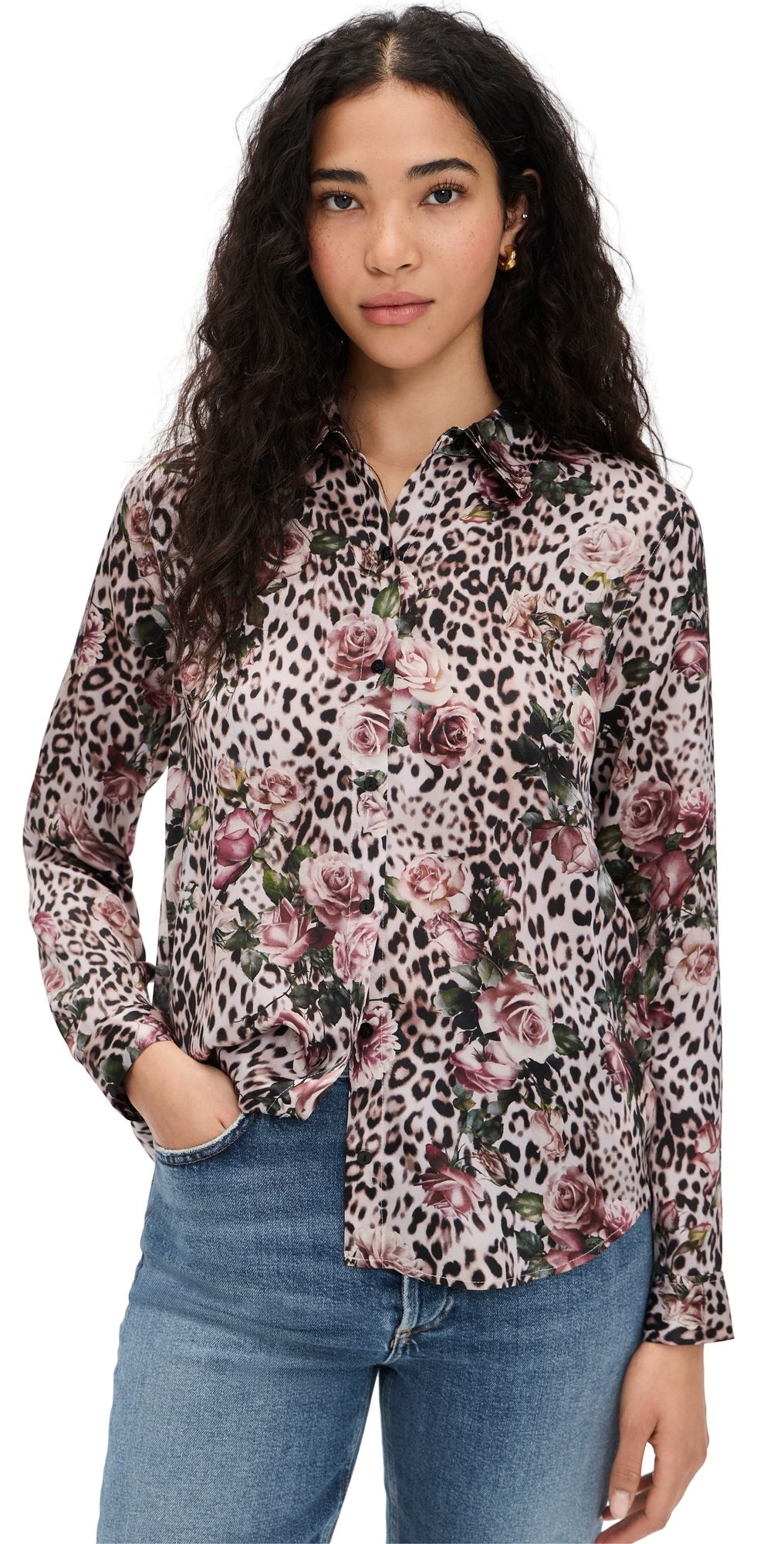 L'AGENCE Tyler Silk Blouse Multi Small Rose Cheetah S