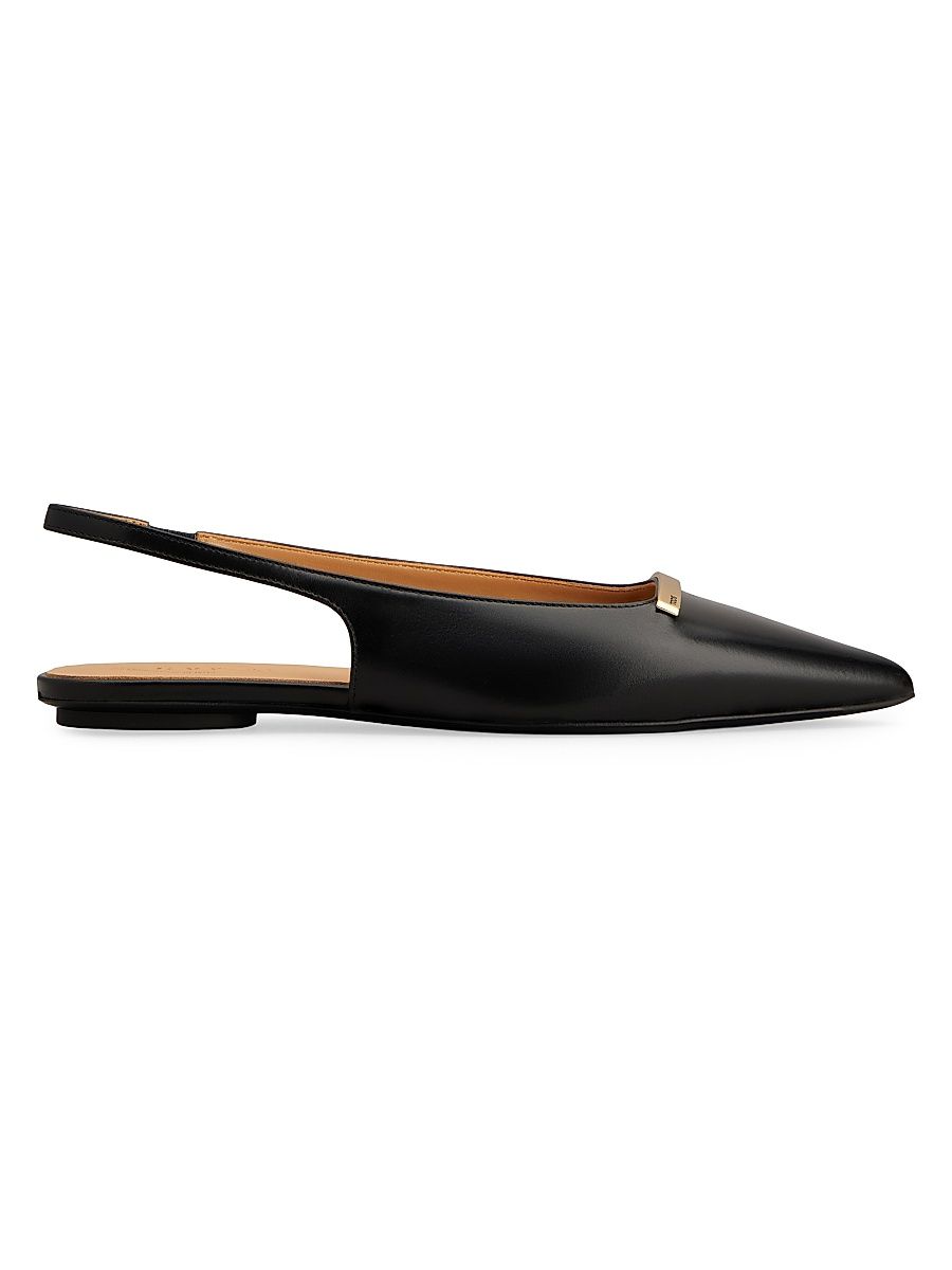 Women's Cuoio Leather Slingback Ballerina Flats - Nero - Size 10.5