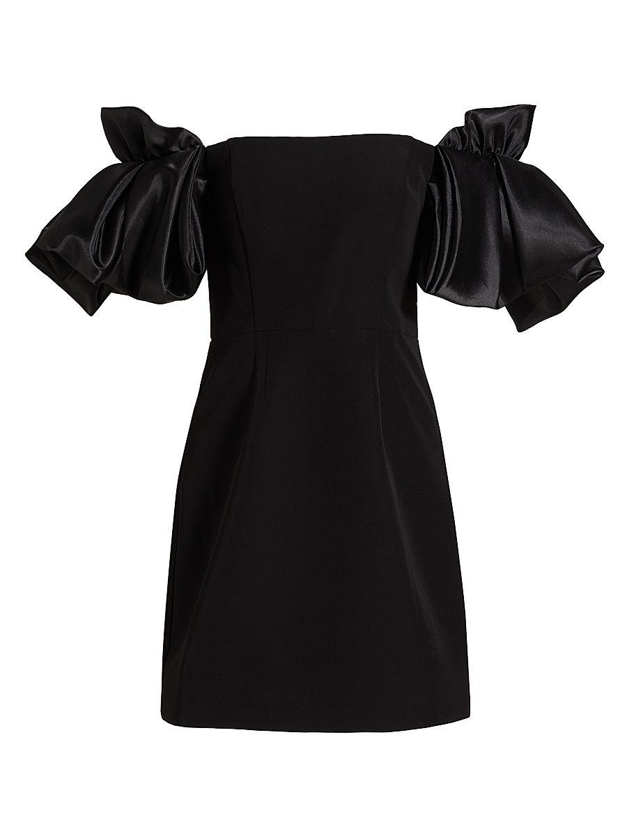 Women's Sabine Satin Crepe Off-The-Shoulder Flare-Sleeve Minidress - Black - Size Large