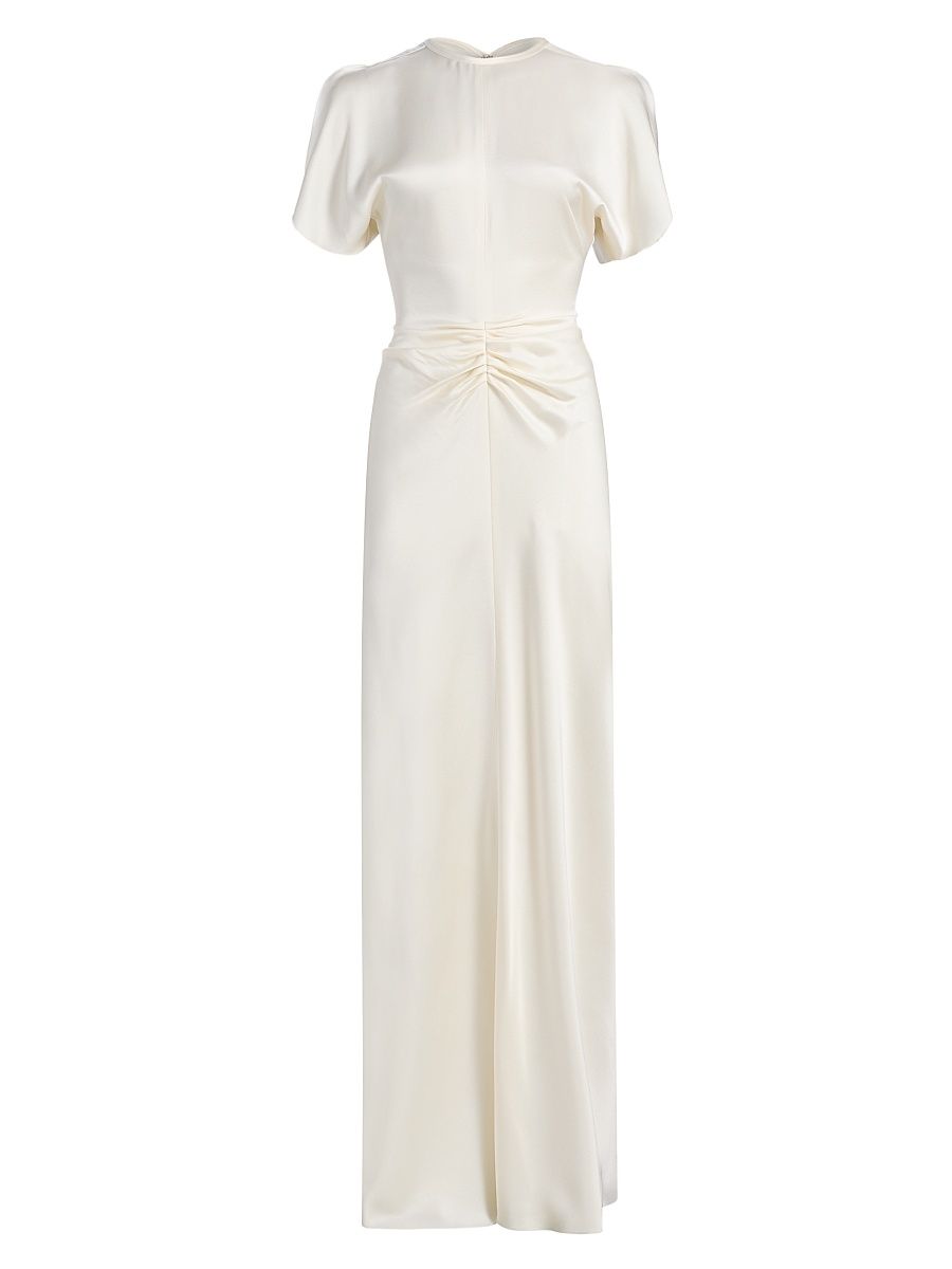Women's Satin Gathered Waist Maxi Dress - Ivory - Size 0