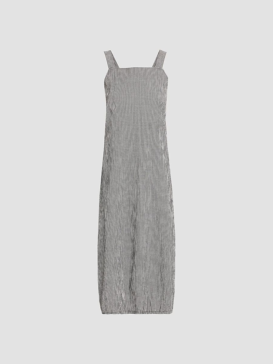 Women's Crinkled Check Lantern Midi Dress - Black White - Size Small