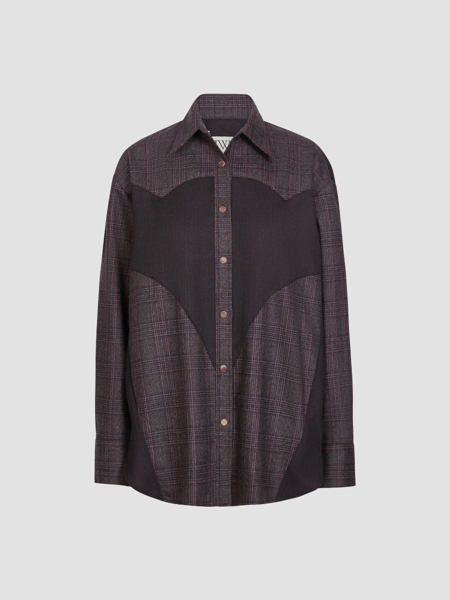 TWP Women's Austin Patchwork Wool-Blend Shirt - Multi Dark Chocolate - Size Large