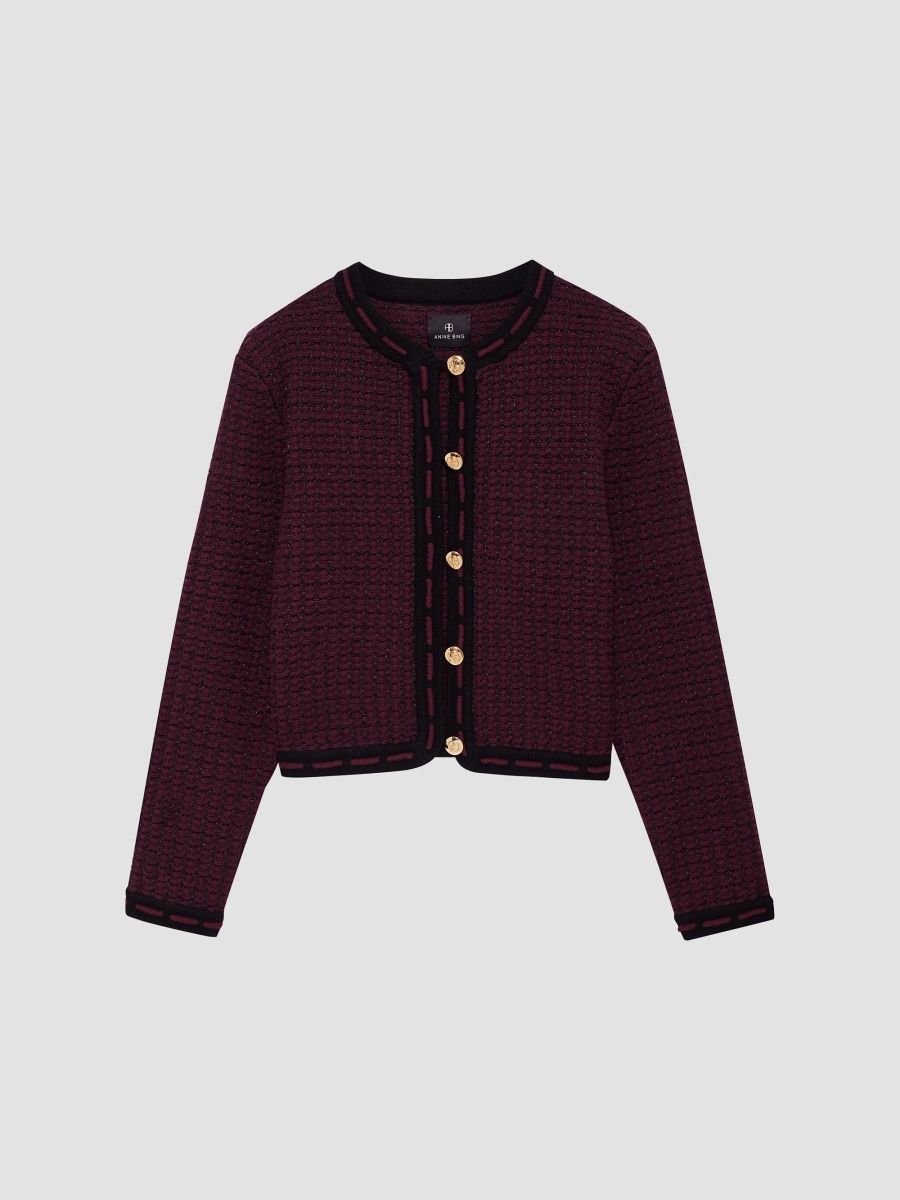 ANINE BING Women's Nora Tweed Cardigan - Burgundy - Size XL