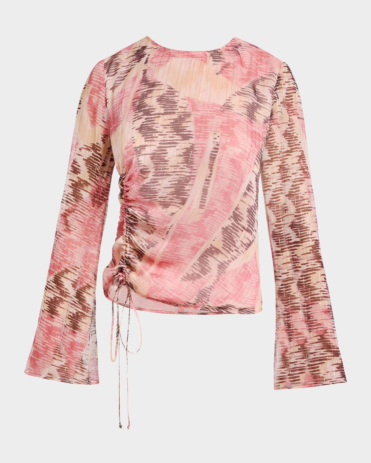 Fabi Metallic Pinstripe Silk Chiffon Top