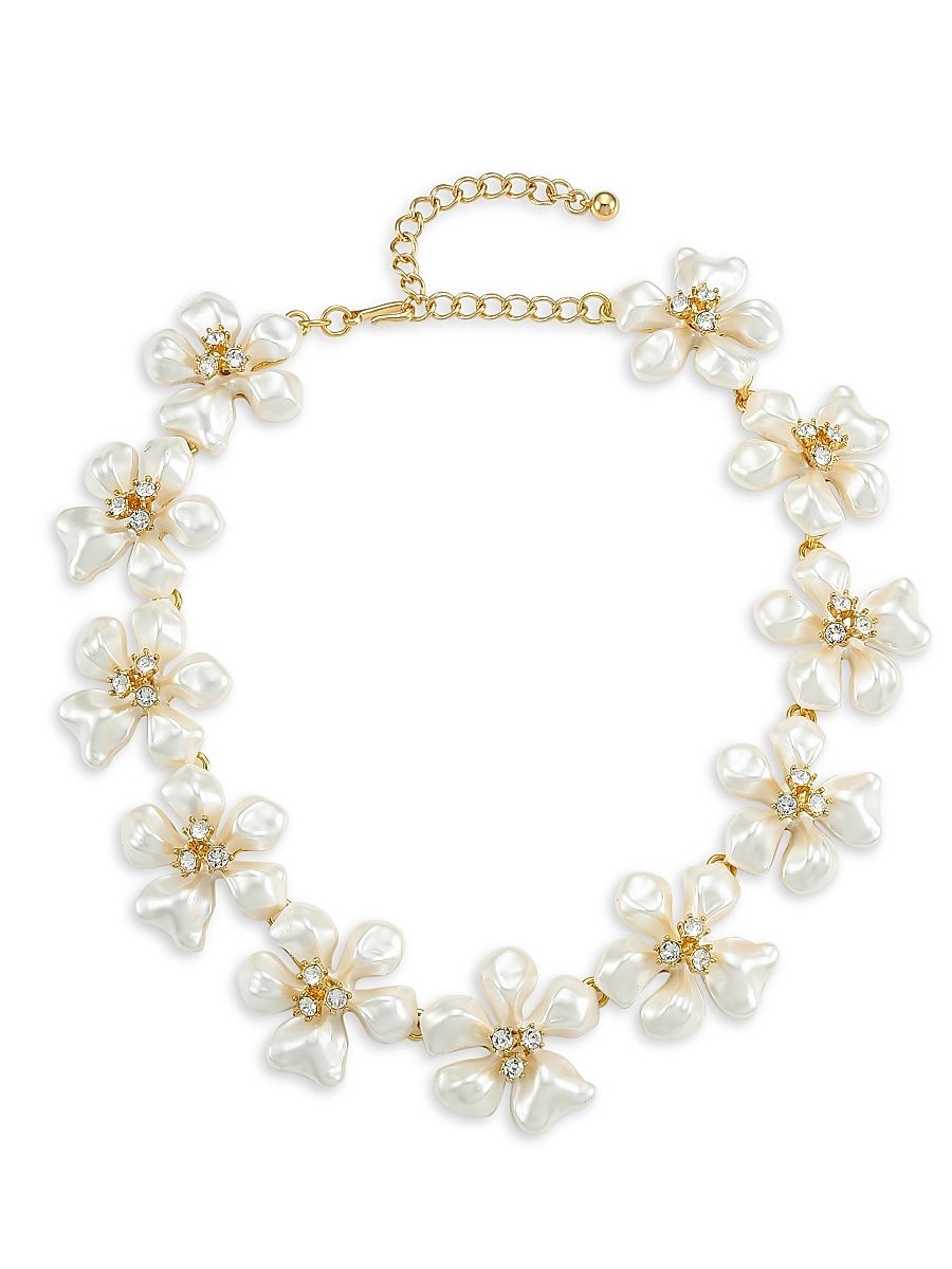Women's Crystal & Faux-Pearl Flower Necklace - White Pearl