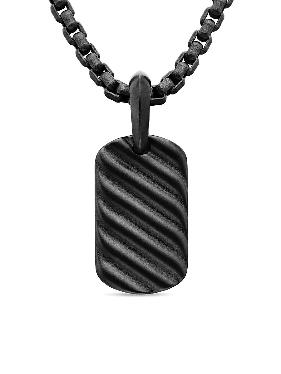 Men's Sculpted Cable Tag Pendant In Titanium - Black