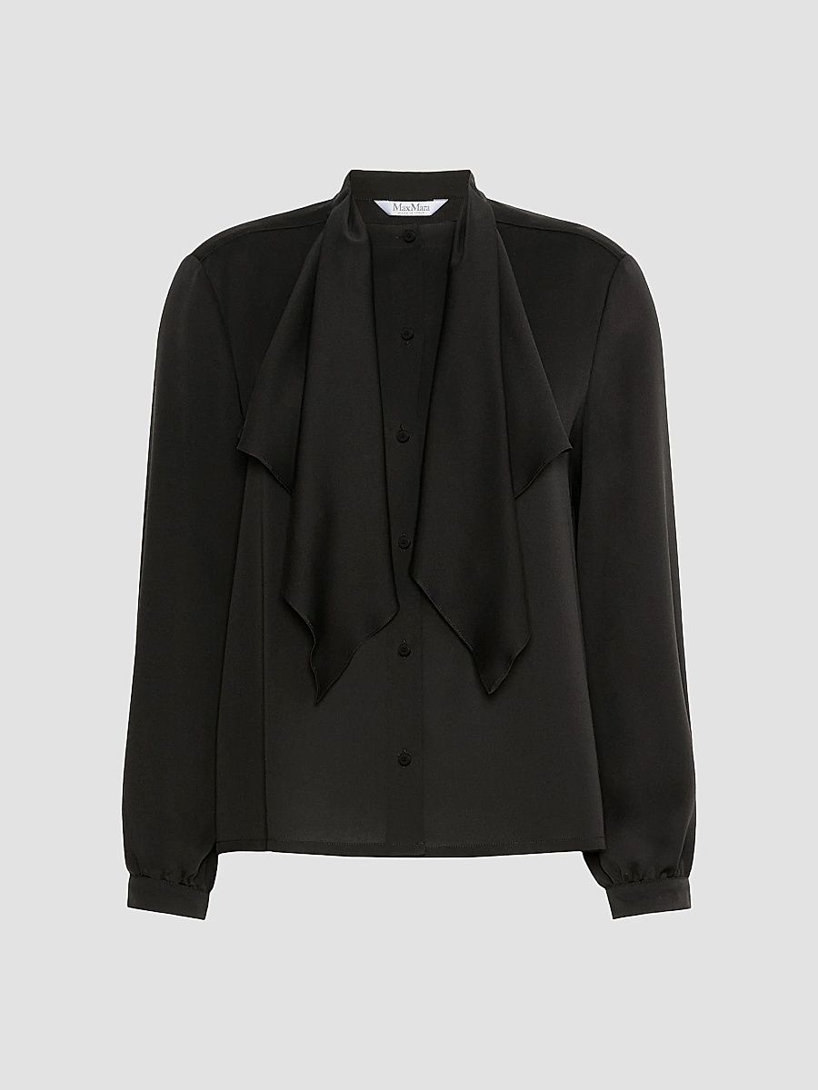Women's Ruffled Silk Charmeuse Shirt - Black - Size 0