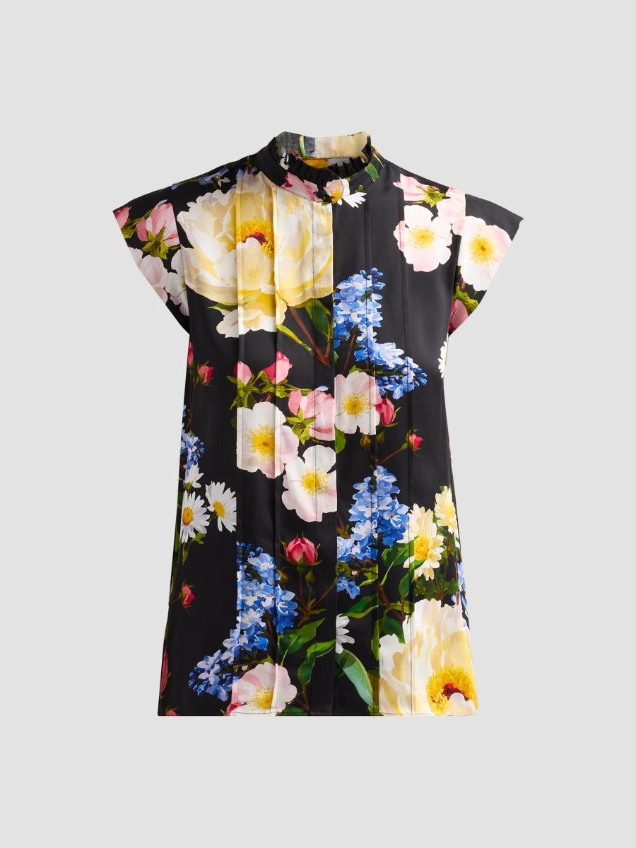 Elie Tahari Women's The Chloe Moon Flower Silk-Blend Blouse - Moon Flower Print - Size XS