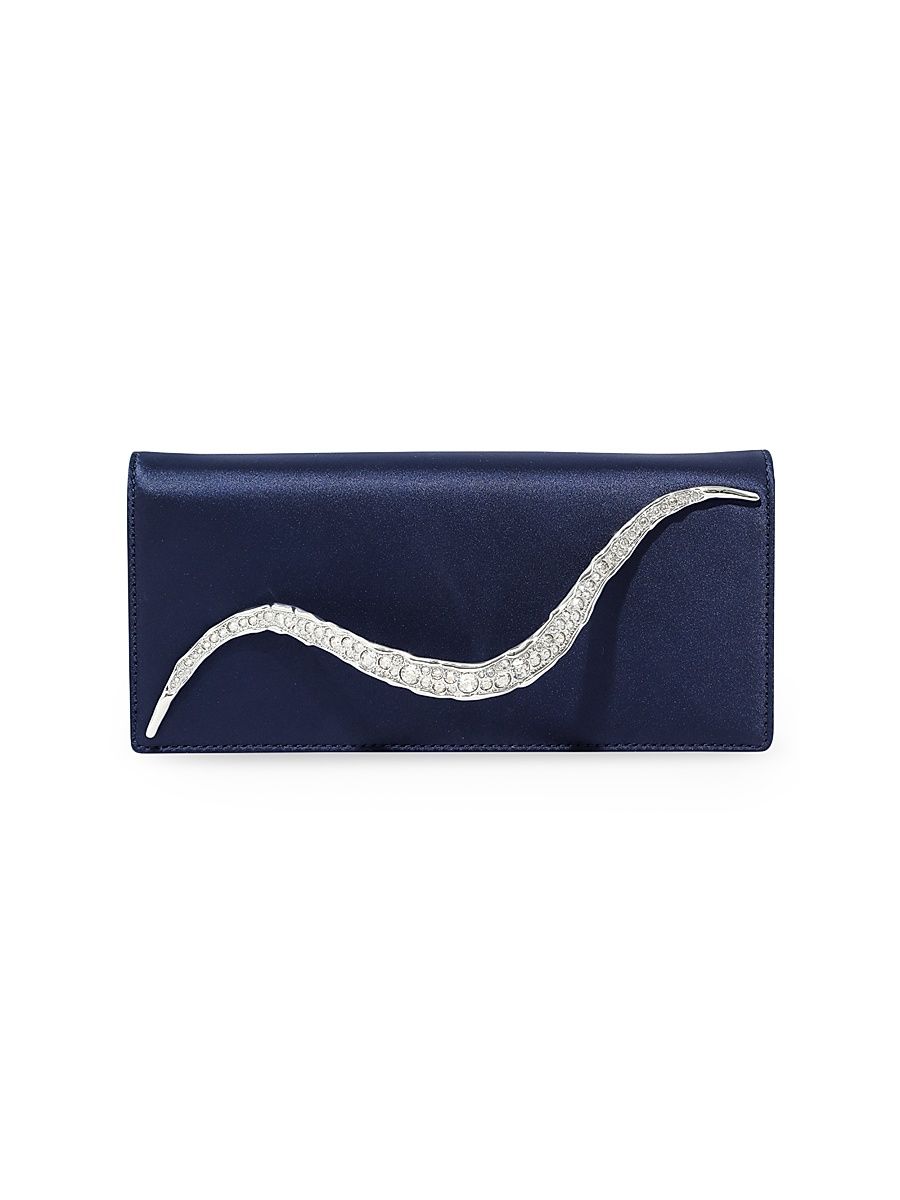 Women's Crystal Curve Satin Clutch - Navy