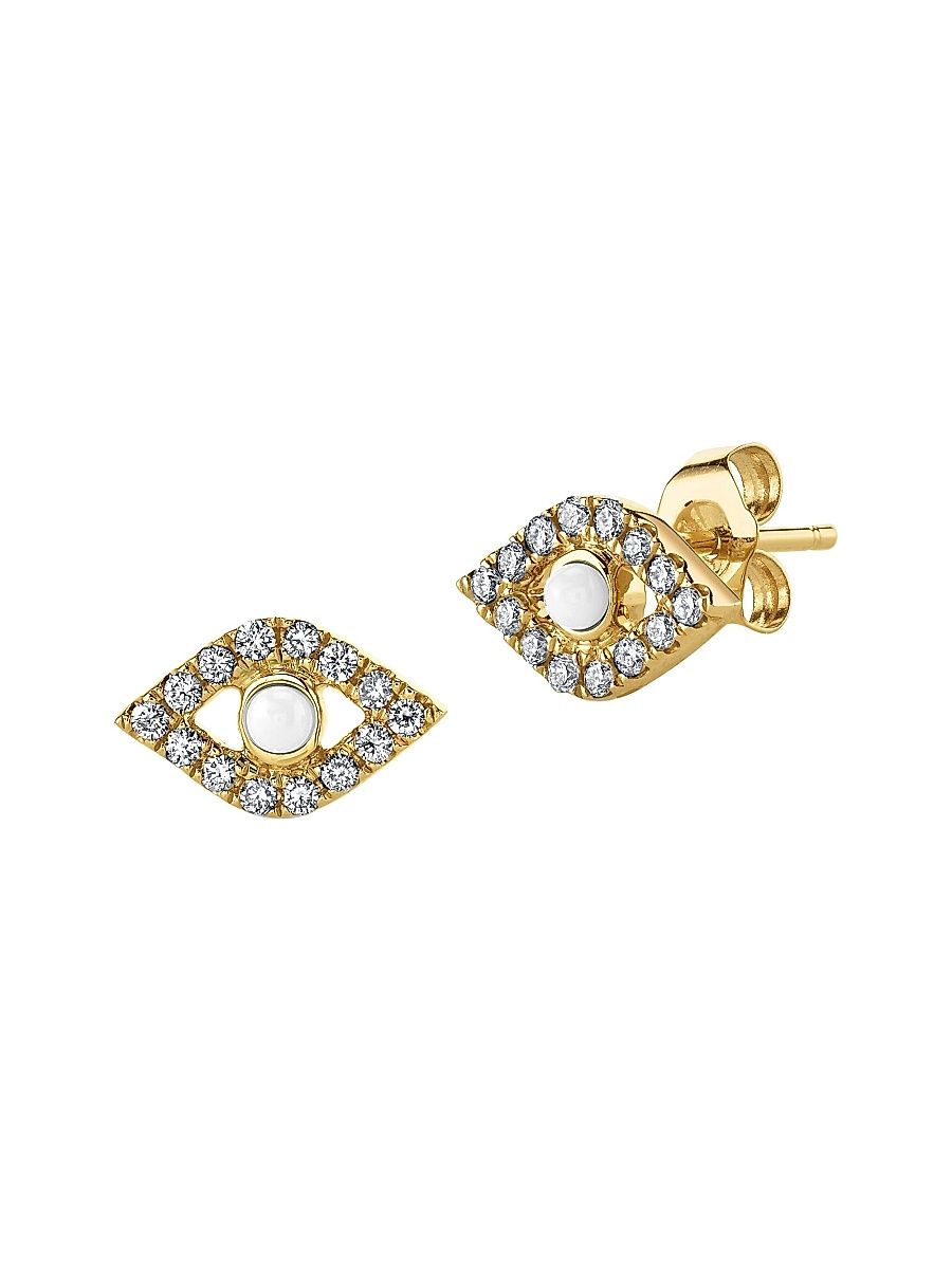 Women's 14K Yellow Gold, Diamond & Pearl Evil Eye Stud Single Earring - Gold