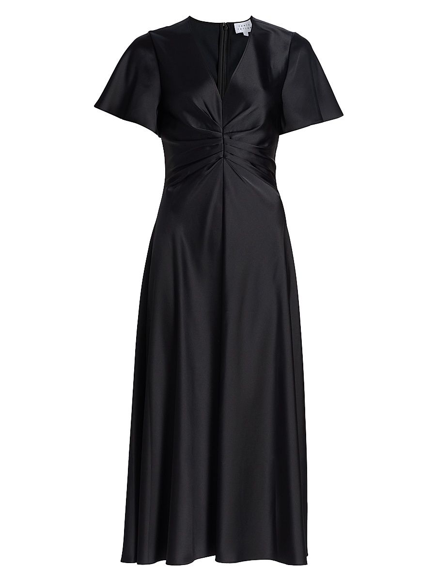 Women's Daphne Ruched Satin Midi-Dress - Black - Size 6