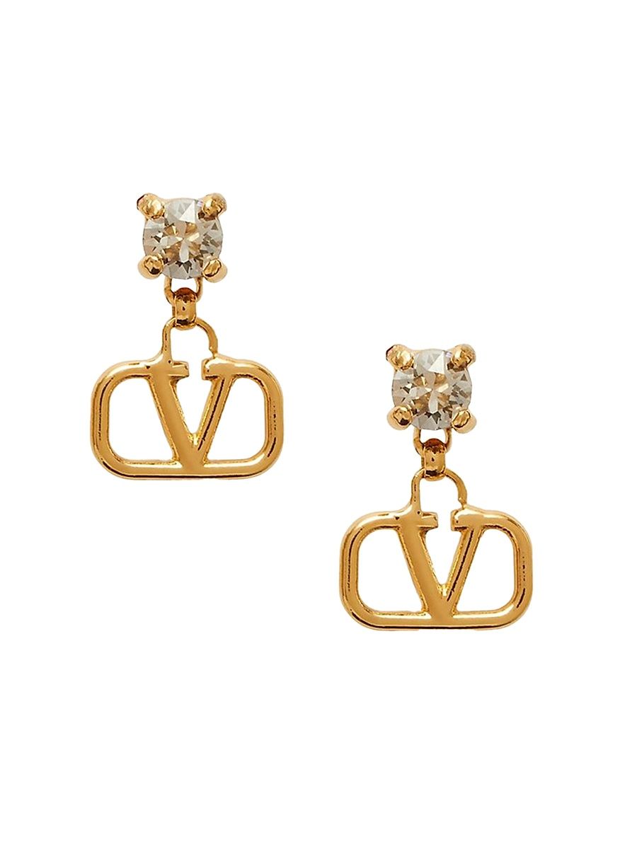 Women's VLogo Signature Earrings In Metal And Swarovski Crystals - Gold Crystal Silver