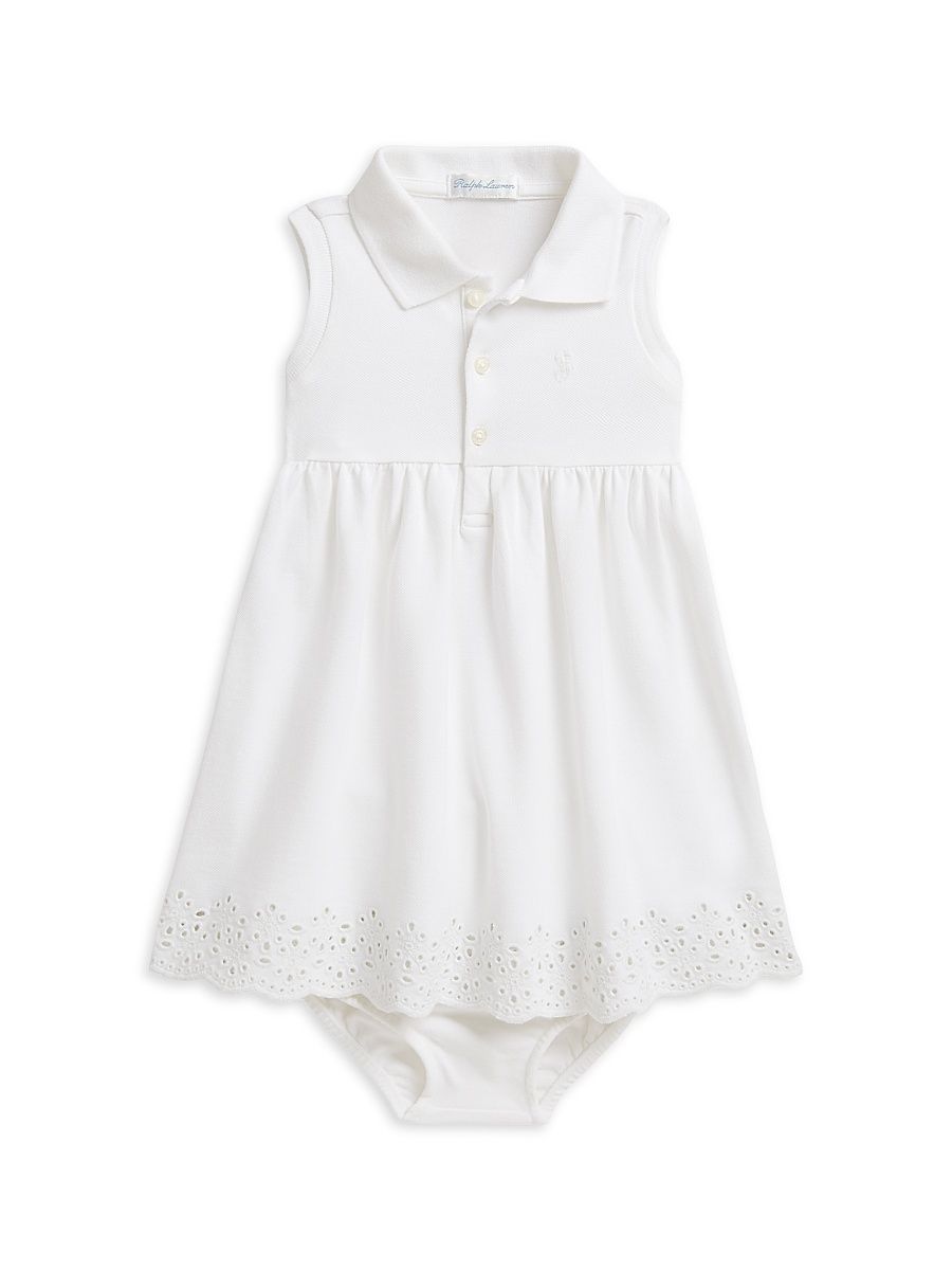 Baby Girl's Stretch Mesh Polo Shirtdress & Bloomers Set - White - Size 9 Months