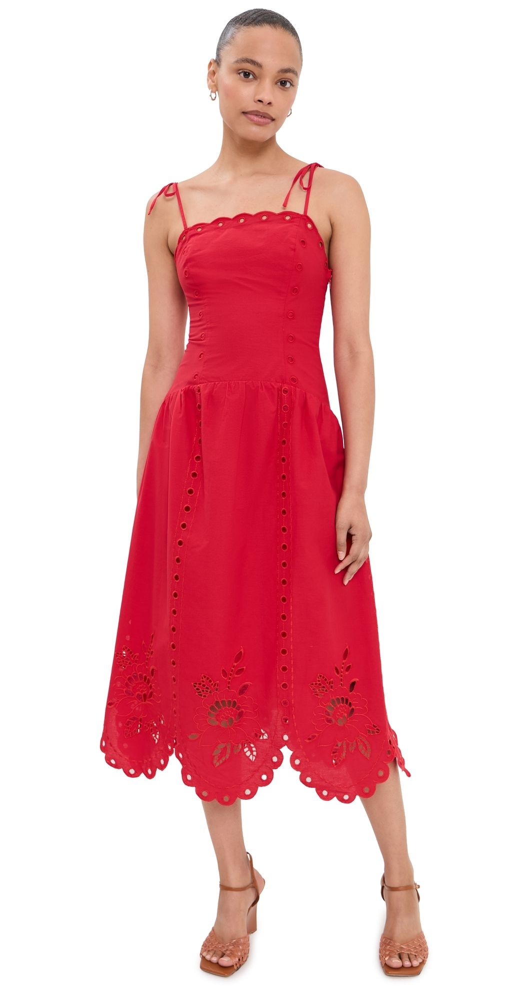 Moon River Eyelet Midi Dress Red L