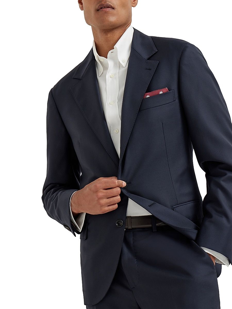 Men's Super 150s Virgin Wool Four Season Batavia Twill Blazer - Navy Blue - Size 38