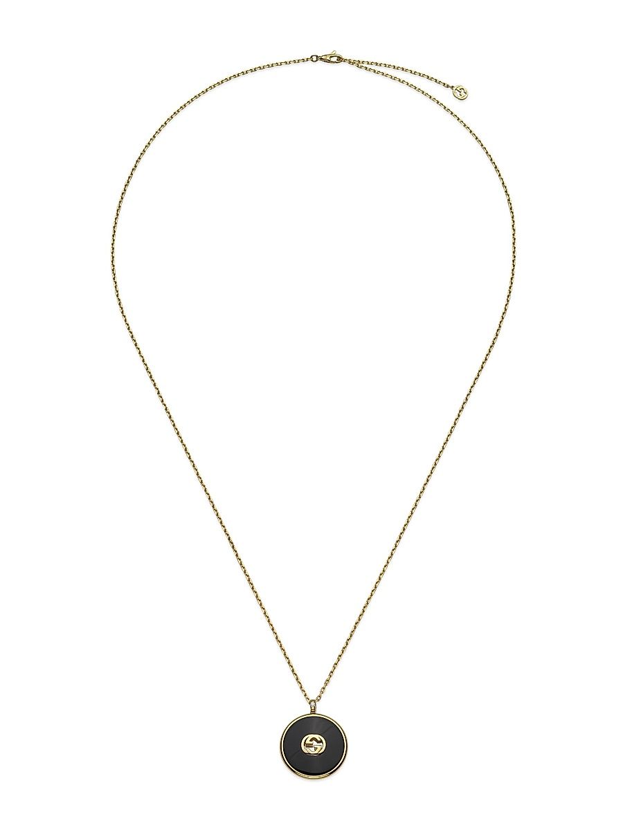 Women's Interlocking G 18K Yellow Gold, Black Onyx & 0.021 TCW Diamond Long Chain Necklace - Yellow Gold