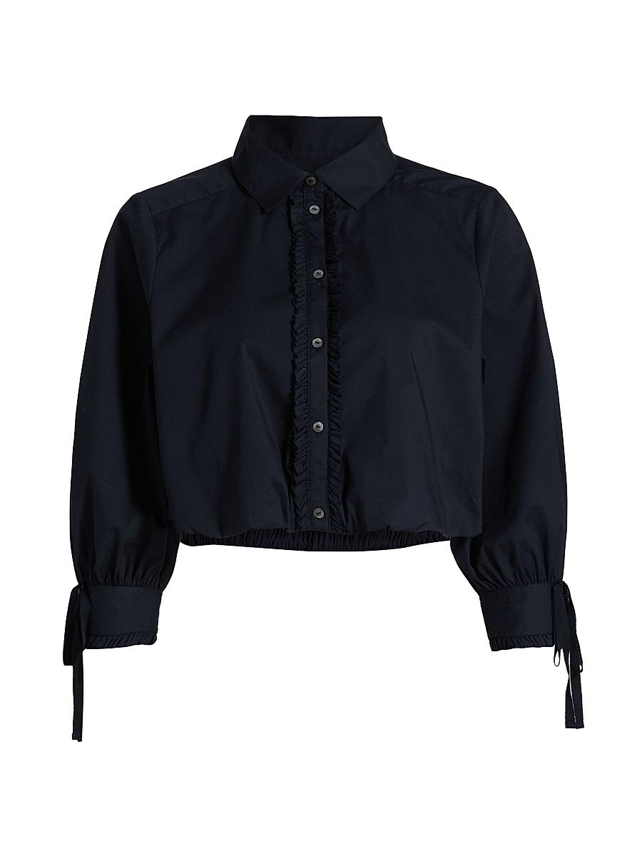 Women's Roupao Point Collar Crop Shirt - Navy - Size XS
