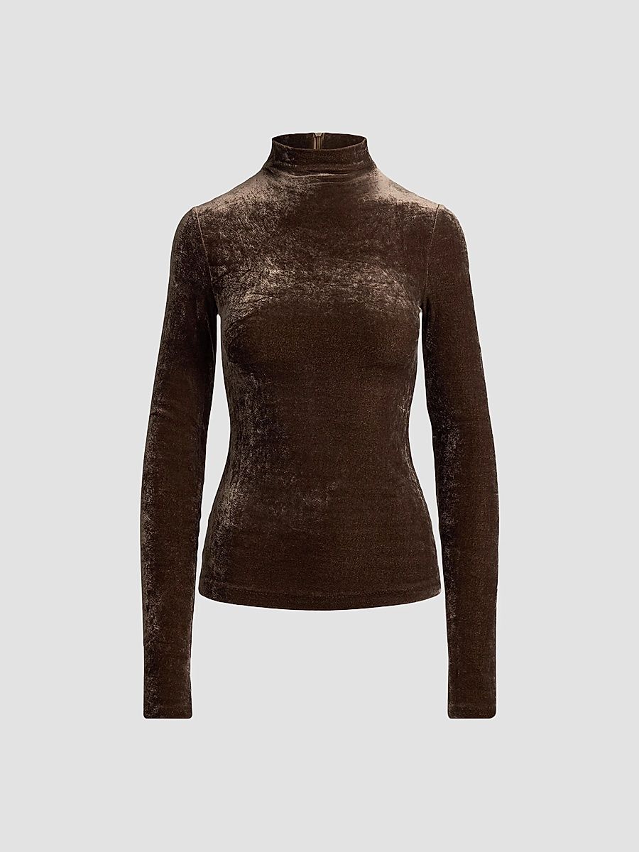 Women's Ilene Velvet Long-Sleeve Top - Taupe - Size XS