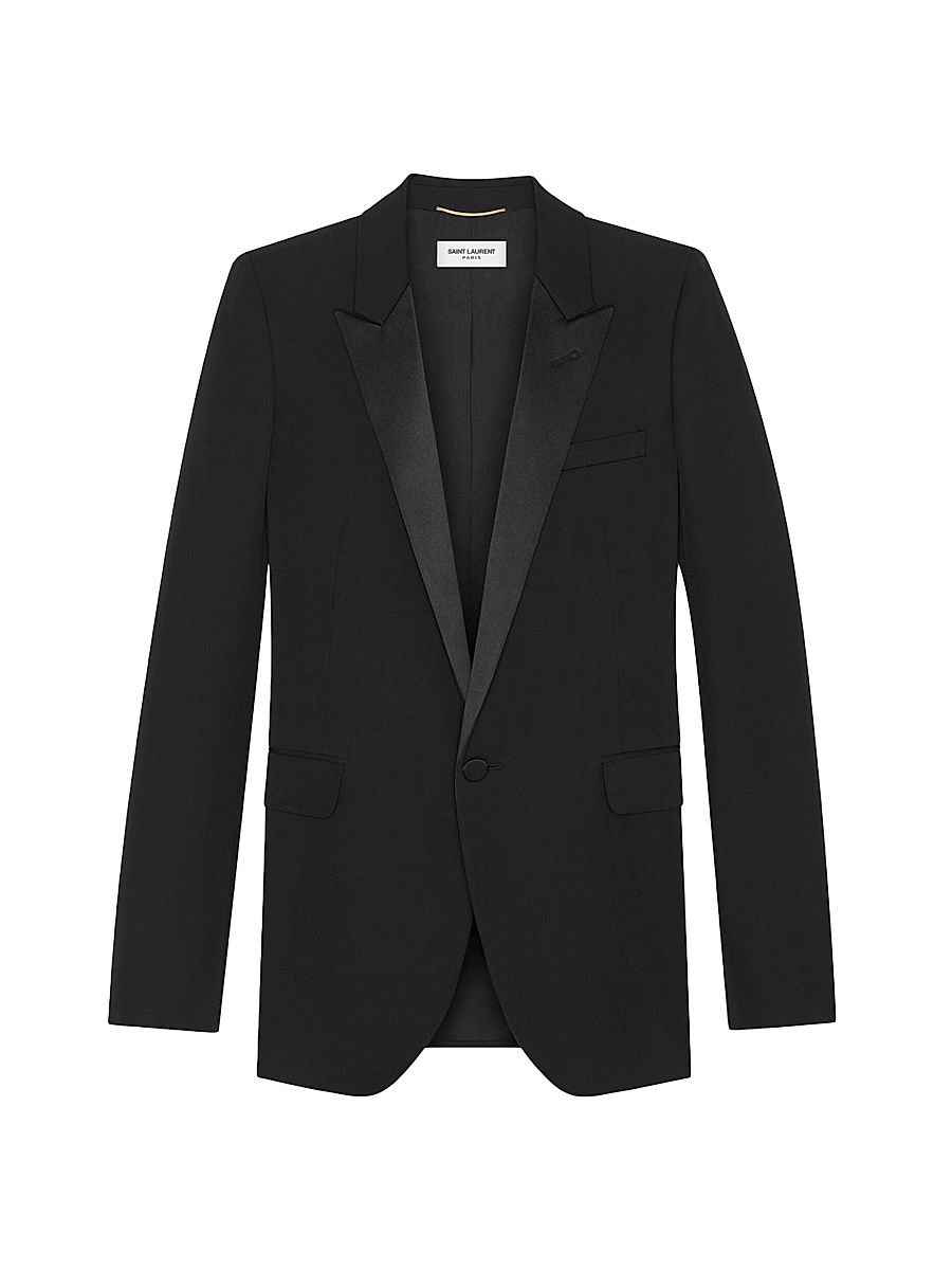 Saint Laurent Women's Tube Tuxedo Jacket in Grain De Poudre - Noir - Size 12