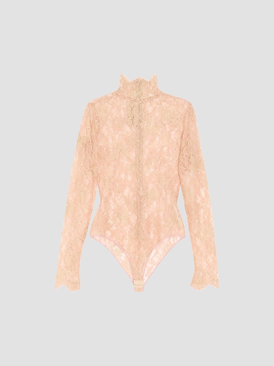 Women's Lurex Lace Bodysuit - Beige - Size XS