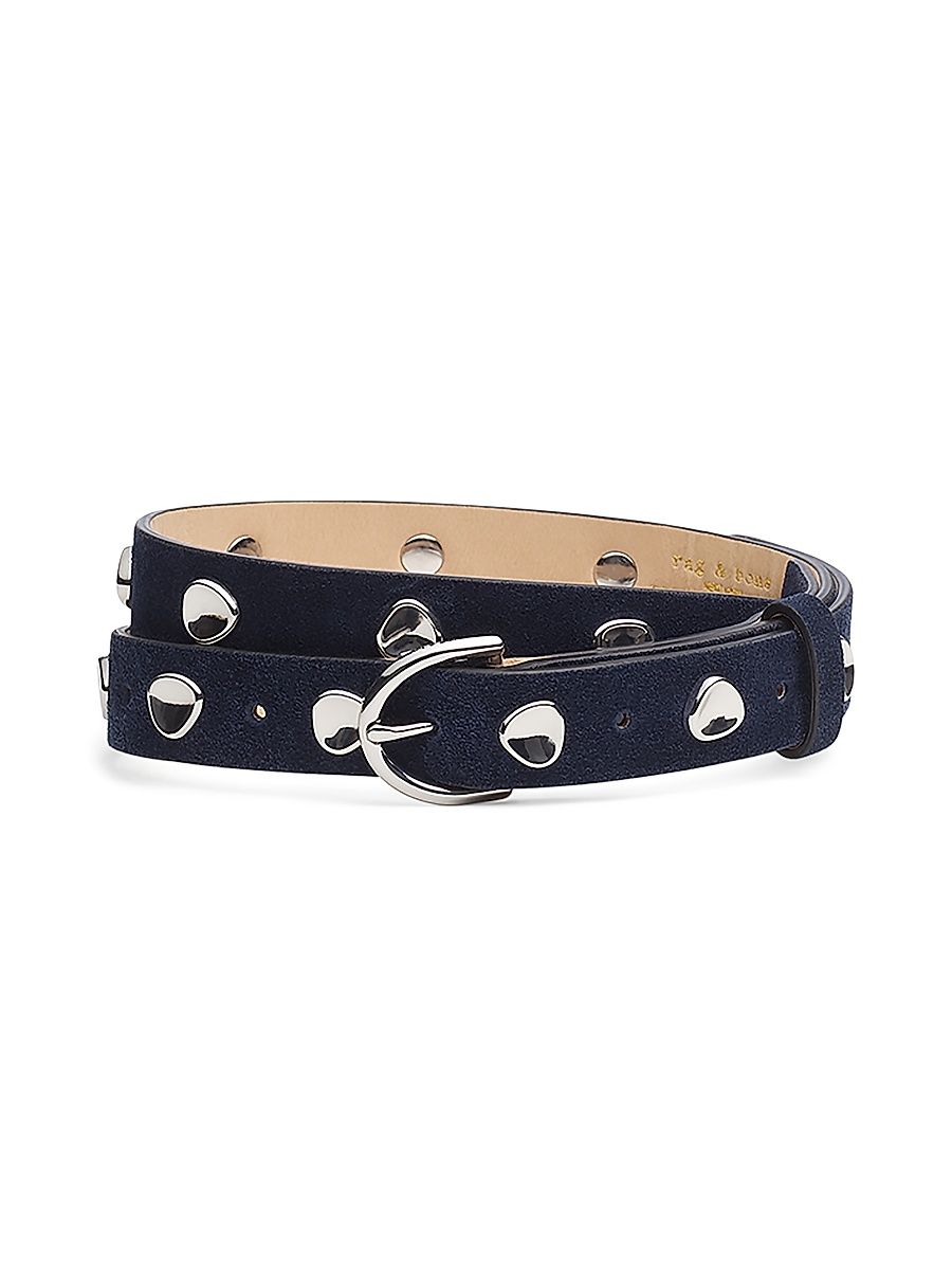 Women's Brynn Studded Leather Belt - Navy - Size Small