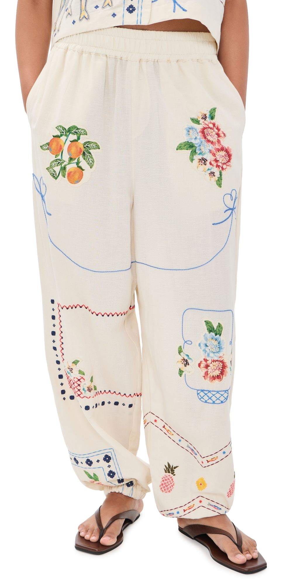 Agua Bendita Toscana Basket Embroidered Pants Multicolor L
