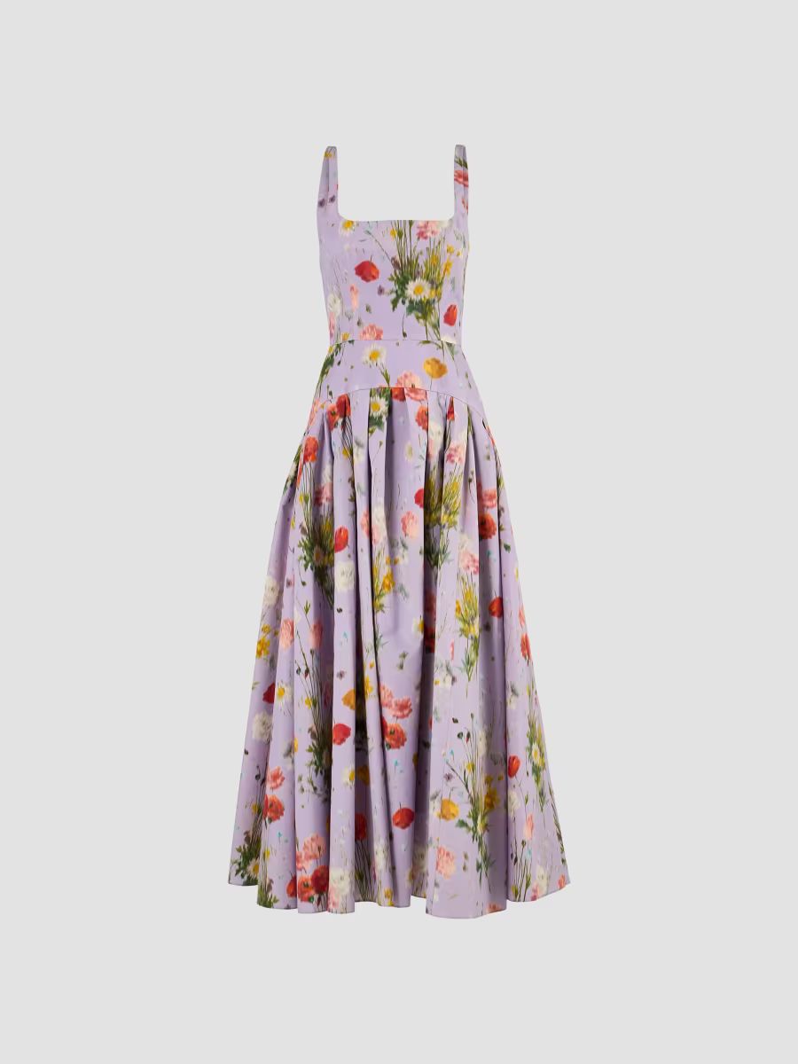 Carolina Herrera Women's Floral Cotton-Silk Fit-And-Flare Midi Dress - Wisteria Multi - Size 14
