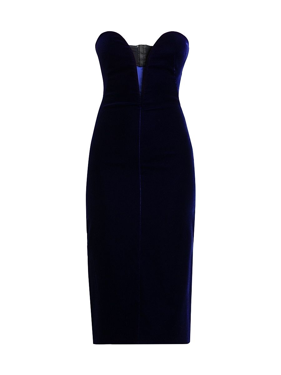 Women's Plunge Sweetheart Velvet Cocktail Dress - Purple Blue - Size 8