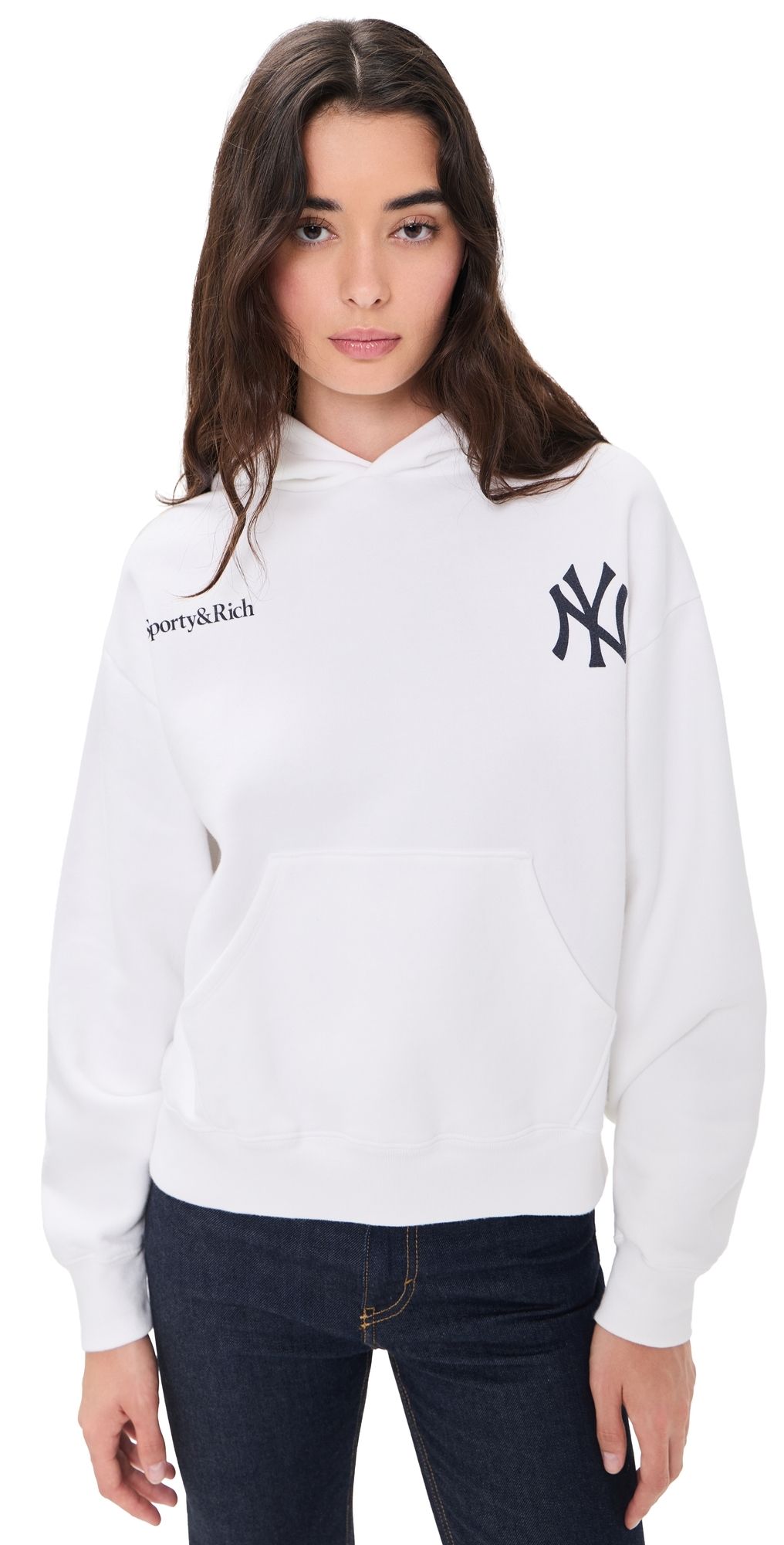 Sporty & Rich Yankees Curve Hoodie White/Dark Navy M