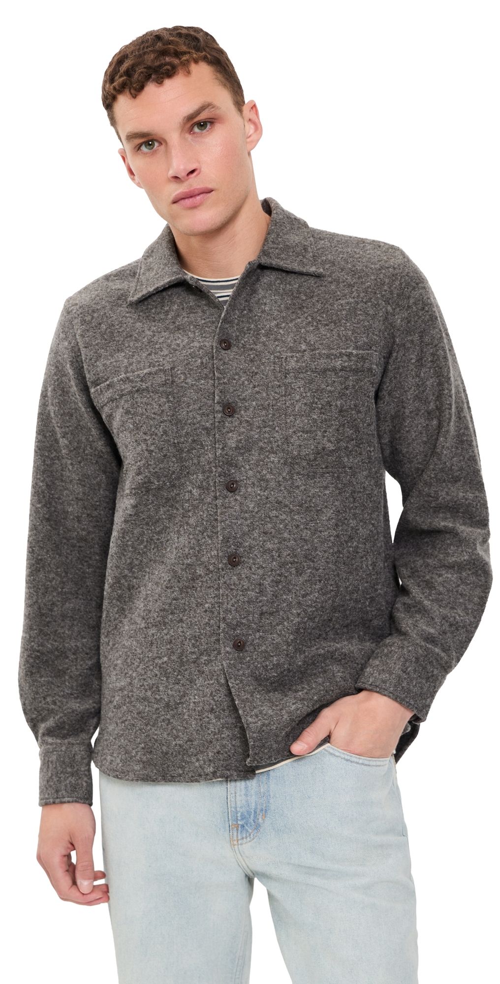Universal Works Dam Marl Knit Overshirt Mid Brown XL