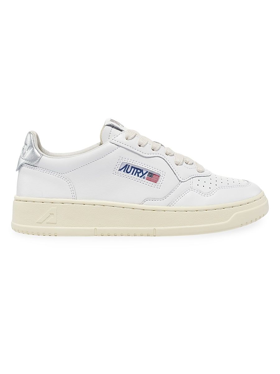 Women's Medalist Leather Low-Top Sneakers - White Silver - Size 11