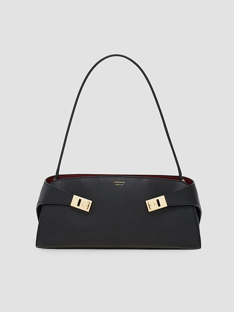 Women's East-West Hug Leather Shoulder Bag - Nero Borgogna