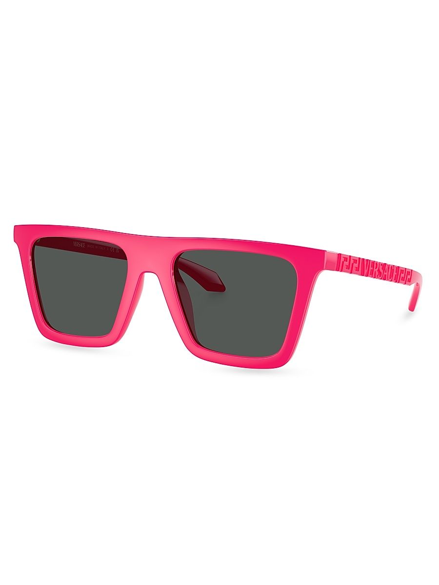 Men's 53MM Square Sunglasses - Neon Pink Dark Grey
