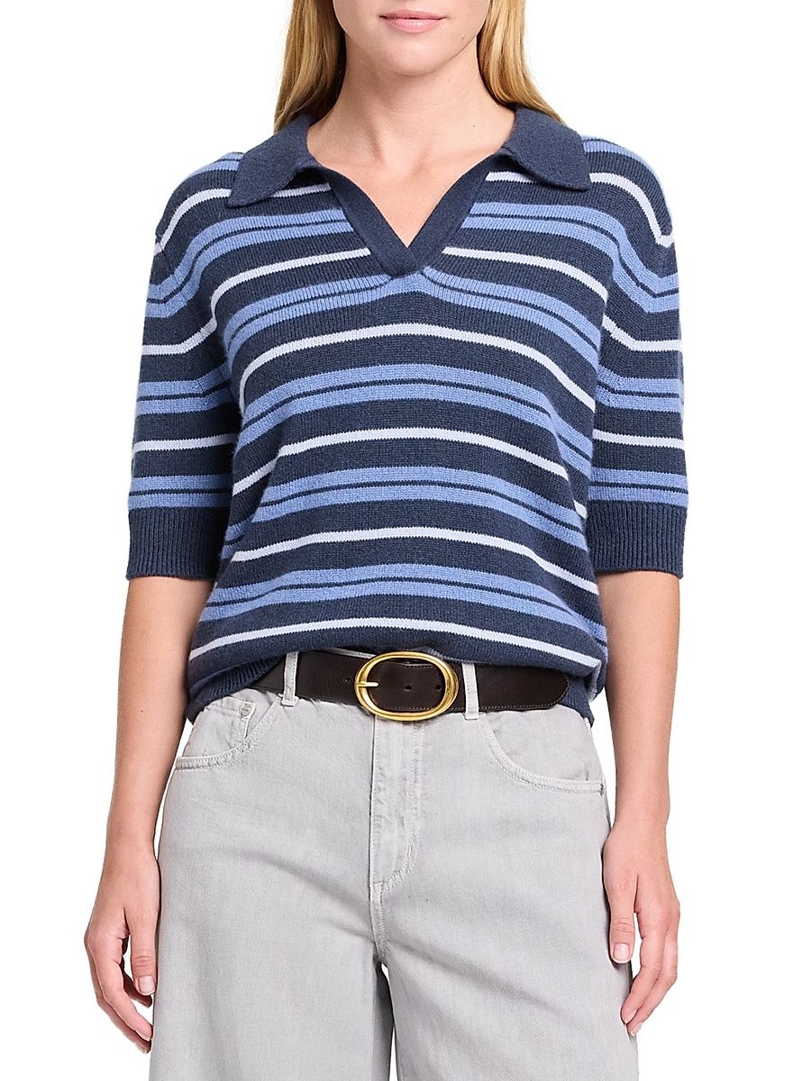 Women's Slightly Oversized Cashmere Polo Shirt - Night Sky Multi - Size XL