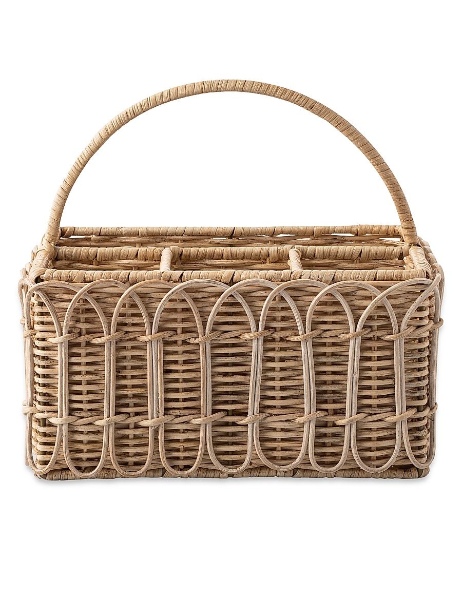 Provence Rattan Silverware Caddy - White Wash
