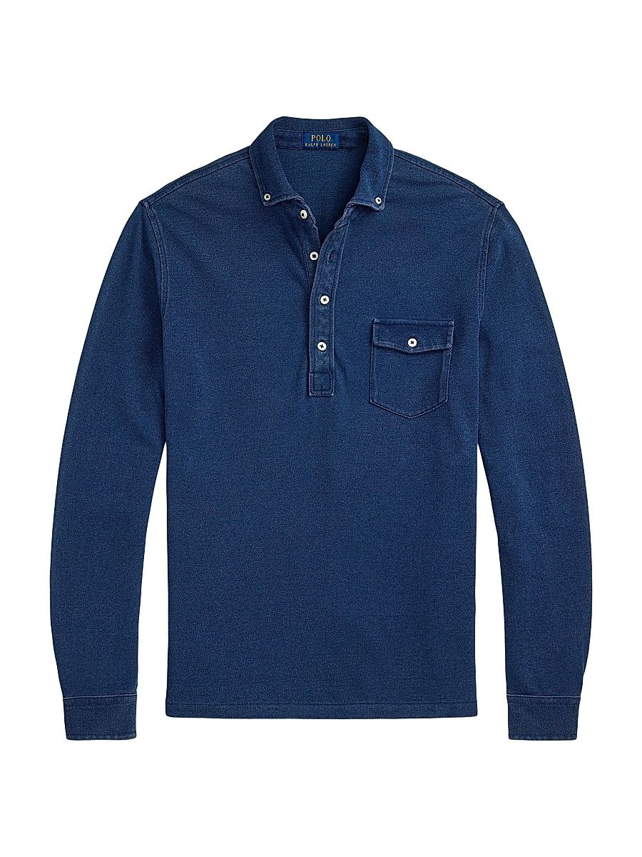 Men's Cotton Mesh Polo Shirt - Dark Indigo - Size Medium