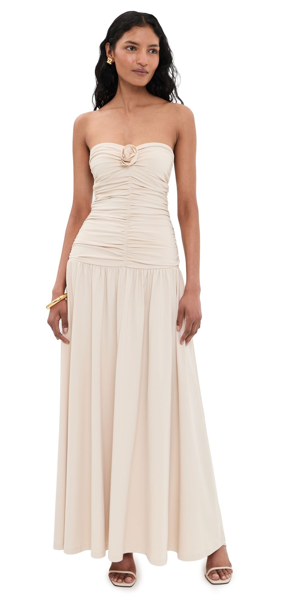 Susana Monaco Center Gathered Flower Tube Dress Blanched Almond M