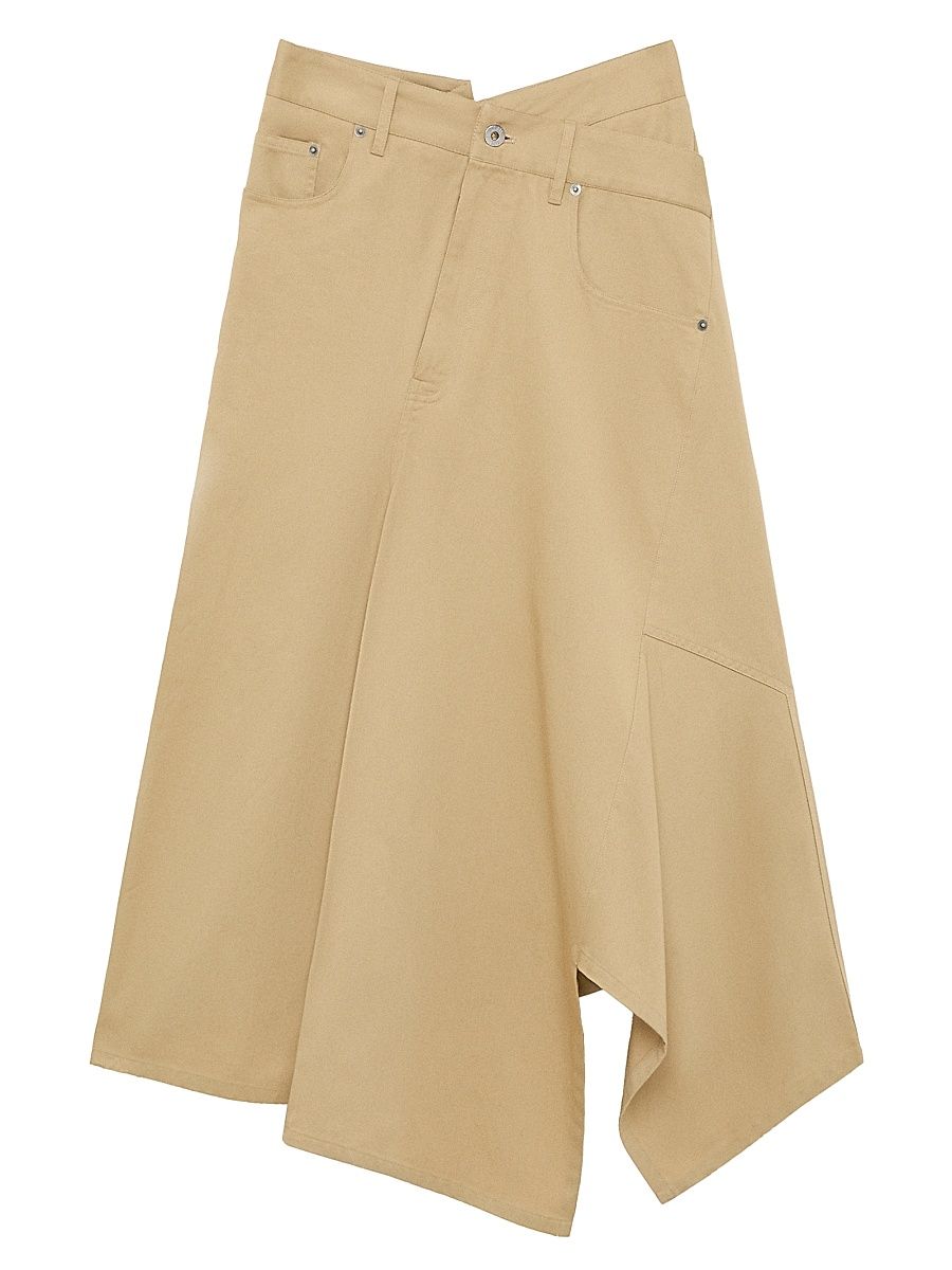 Women's Denim Asymmetric-Hem Midi Skirt - Beige - Size 8